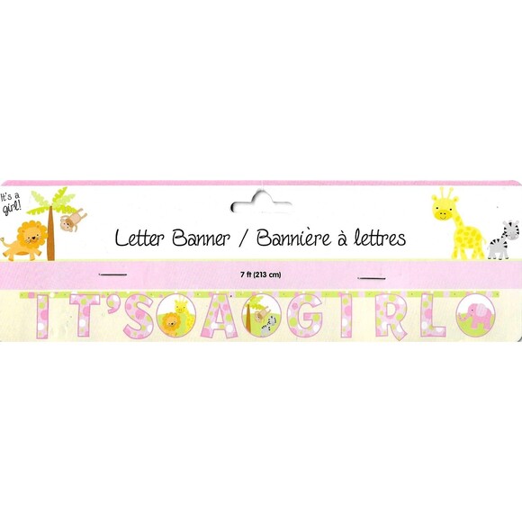 It’s a Girl Baby Shower Banner 7ft – Oh Baby Safari Animals Pink & Green Party D - Picture 3 of 5
